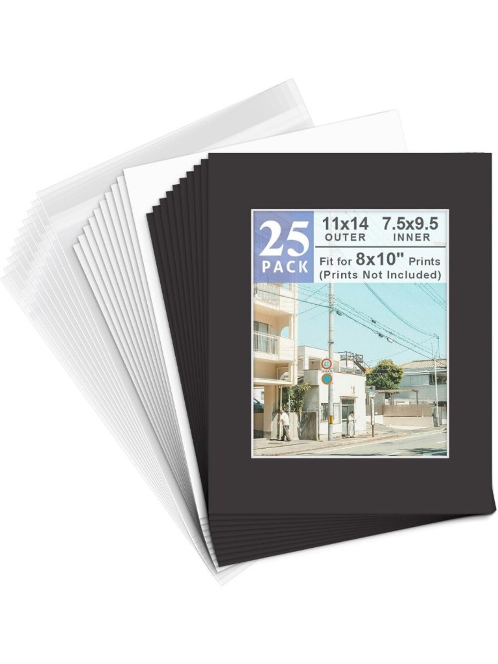 25 Pack Black 11x14 Picture Mats for 8x10 Photos with Backing & Bags - Framing